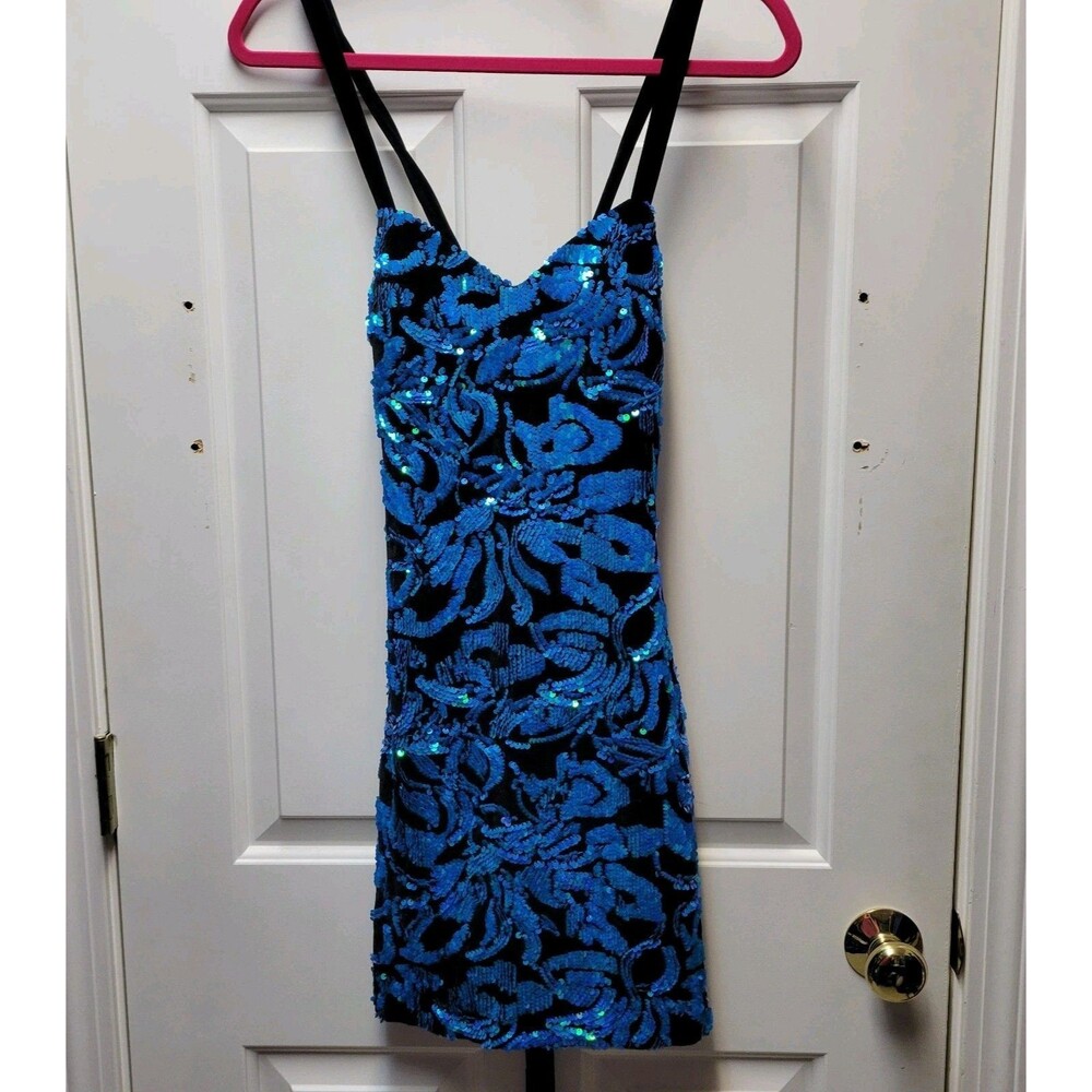 Blondie Nights Sequin Dress Blue Green Black Size 1 NEW
